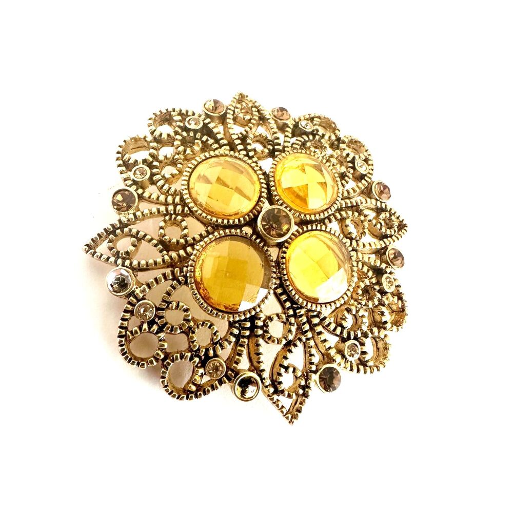 Premier Designs Daybreak Pin Topaz Colored- Goldtone - Crystals - Picture 4 of 4